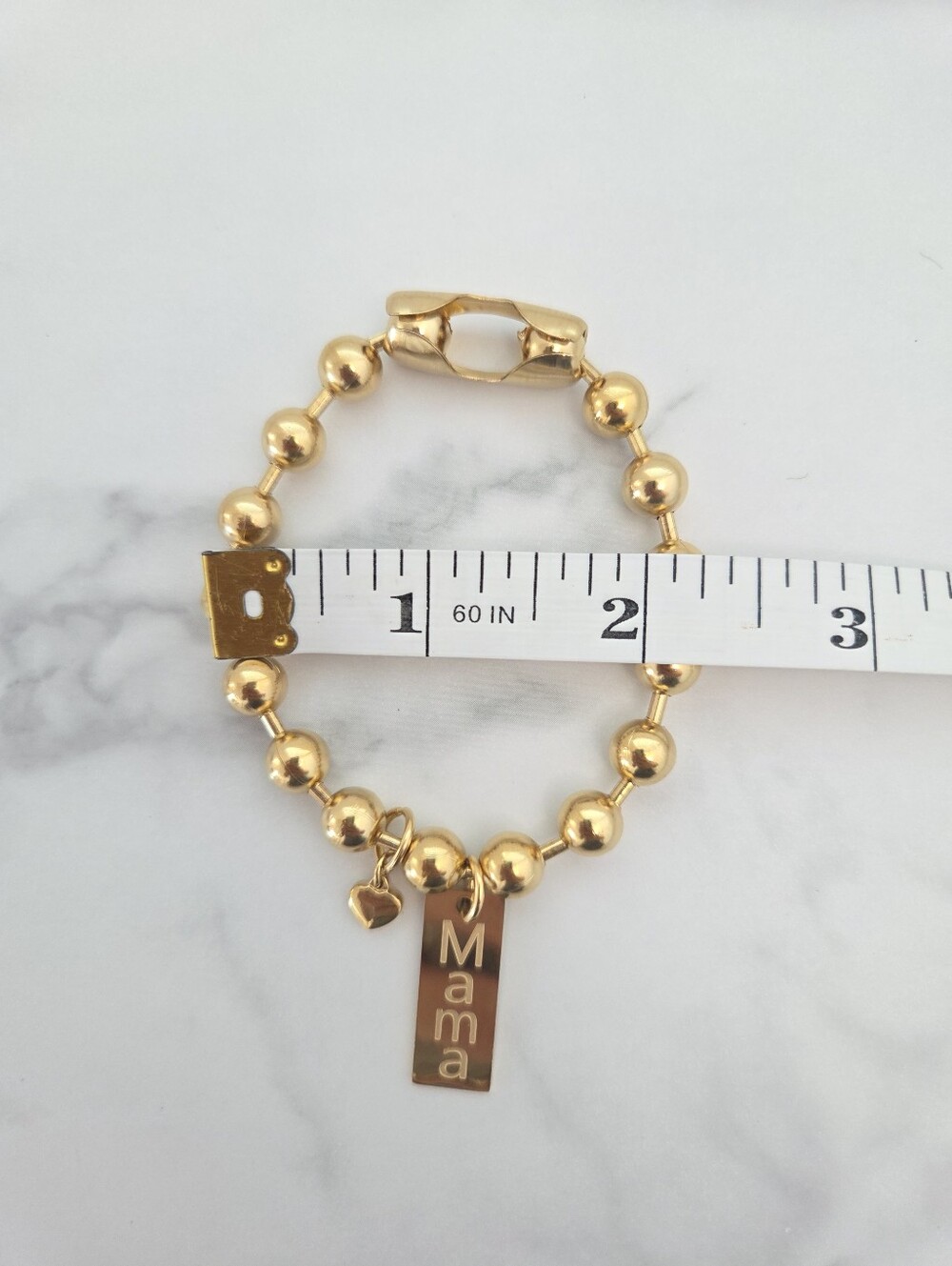 Gold Tone Ball Chain Mama Charm Bracelet Heart Charm Everyday Jewelry - Picture 9 of 11